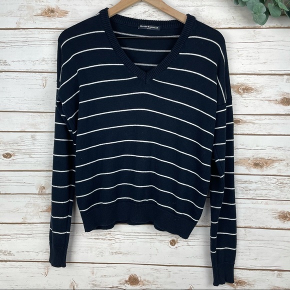 Brandy Melville Sweaters - BRANDY MELVILLE Navy Lance Stripe Popover Sweater